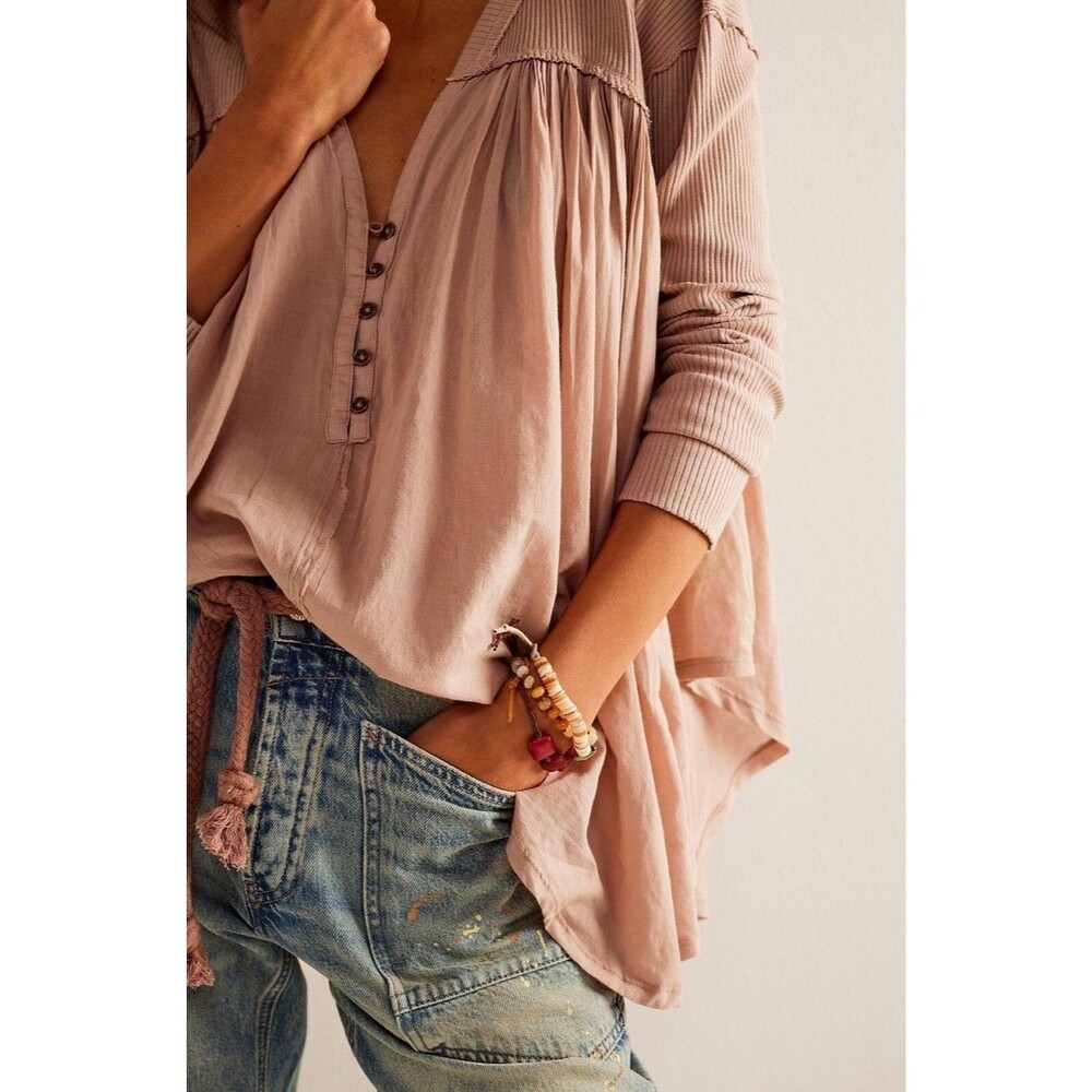 Free People We The Free Lyrical Tunic Top Blush Pink Oversized Boho XS